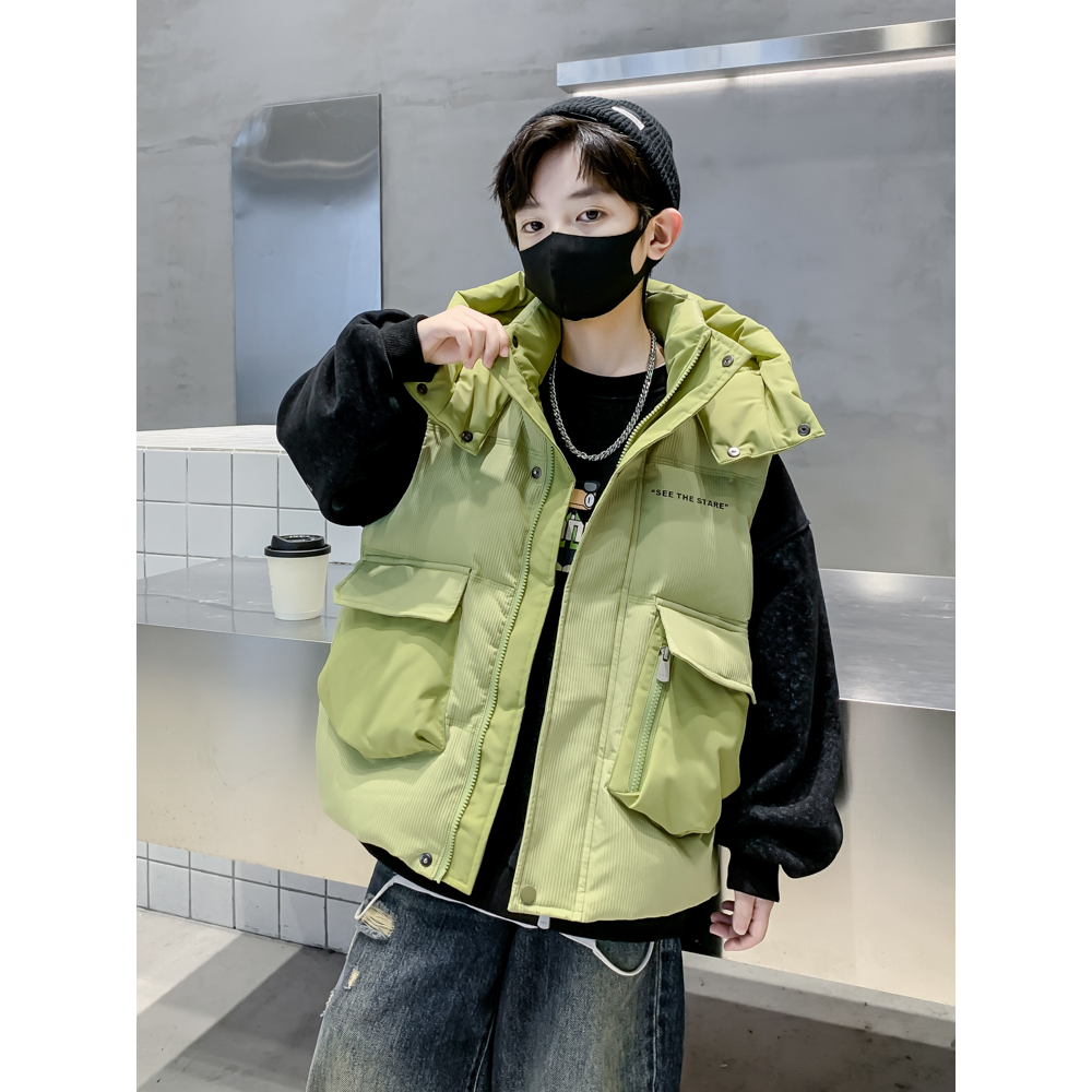巴拉巴拉童年儿童羽绒马甲2023新款男童连帽坎肩加厚中大童背心秋