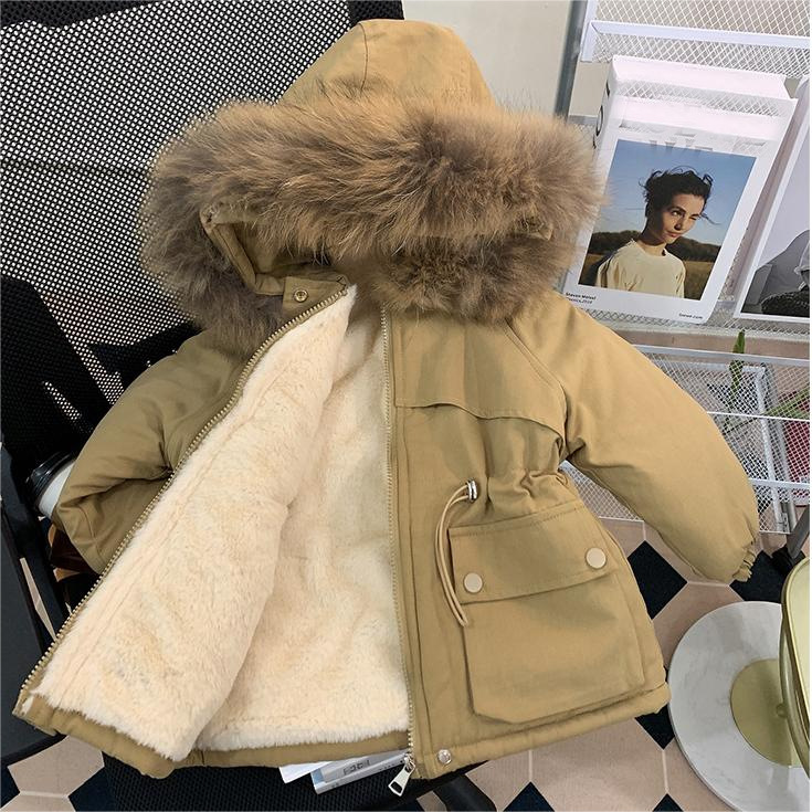 童年女童外套加绒棉衣冬装洋气女加厚派克服冬季棉袄2023