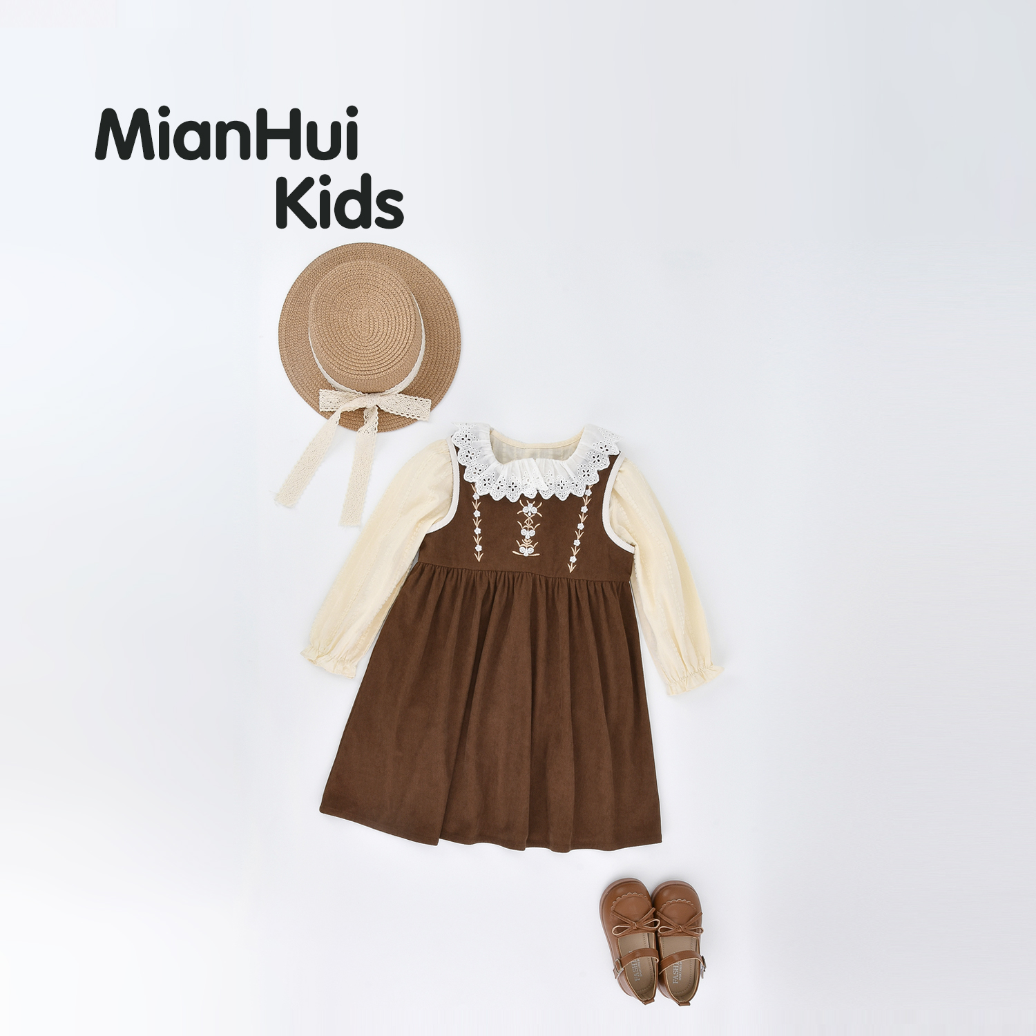 【秋上新】童装女童时尚复古背心裙衬衫两件套33320003