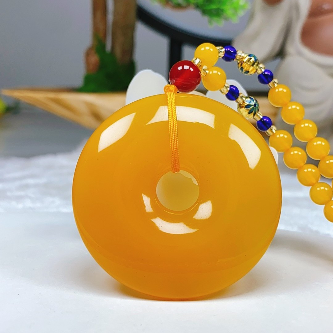 【镇店之宝】满蜜鸡油黄平安扣 天然黄龙玉时尚毛衣链 女王节礼物1