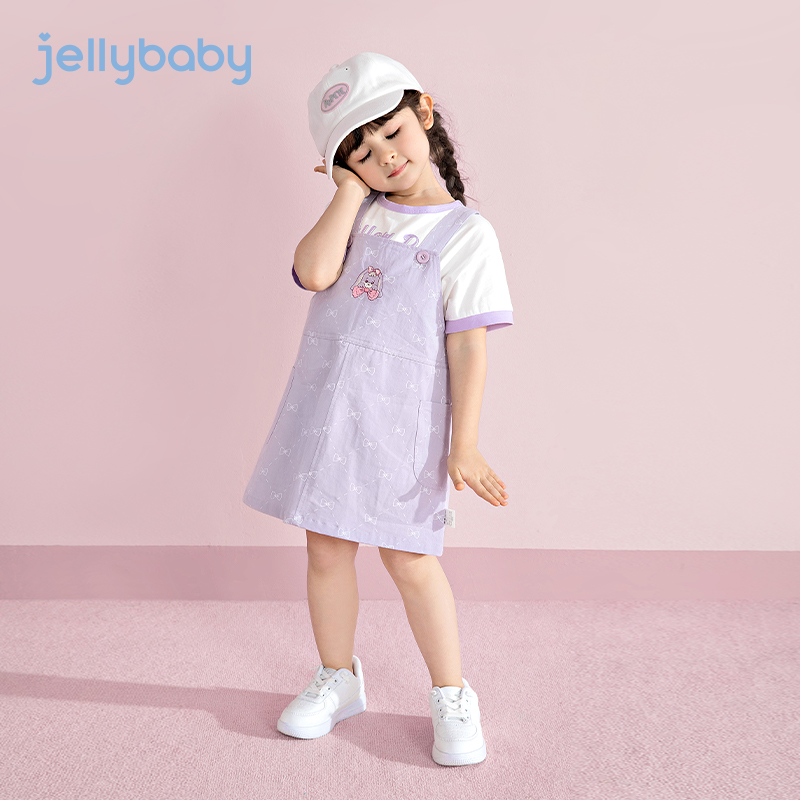 杰里贝比休闲套装女童背带裙两件套夏季衣服宝宝夏装 JTG22841