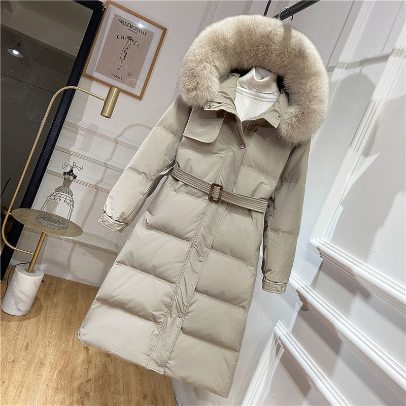 秋冬新款网红羽绒服女中长款女收腰显瘦过膝白鸭绒狐狸毛领羽绒服