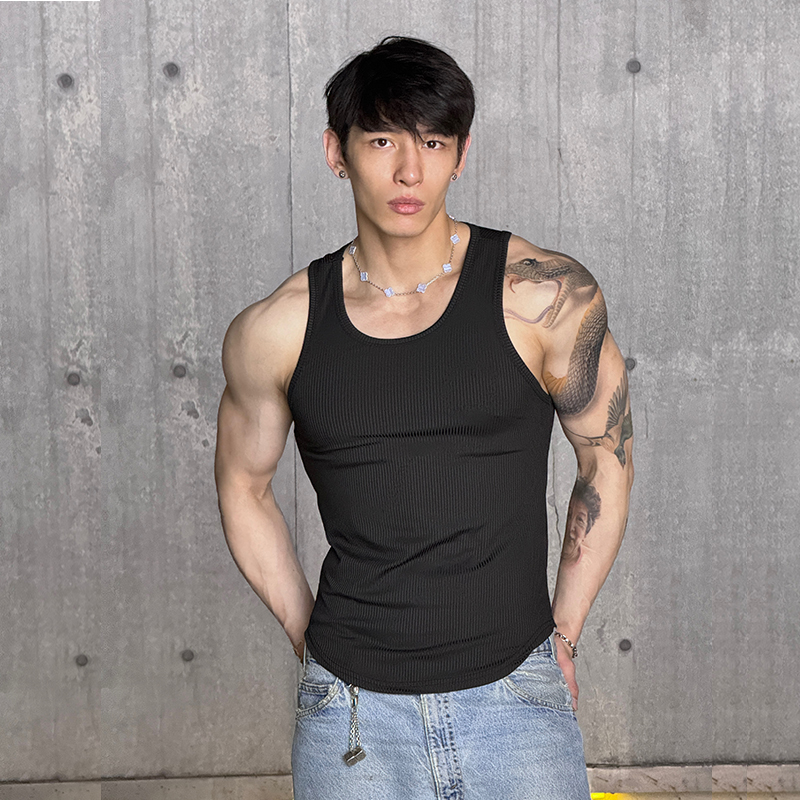夏季美式运动显大肌理感速干凉感背心男健身跑步弹力宽松无袖背心