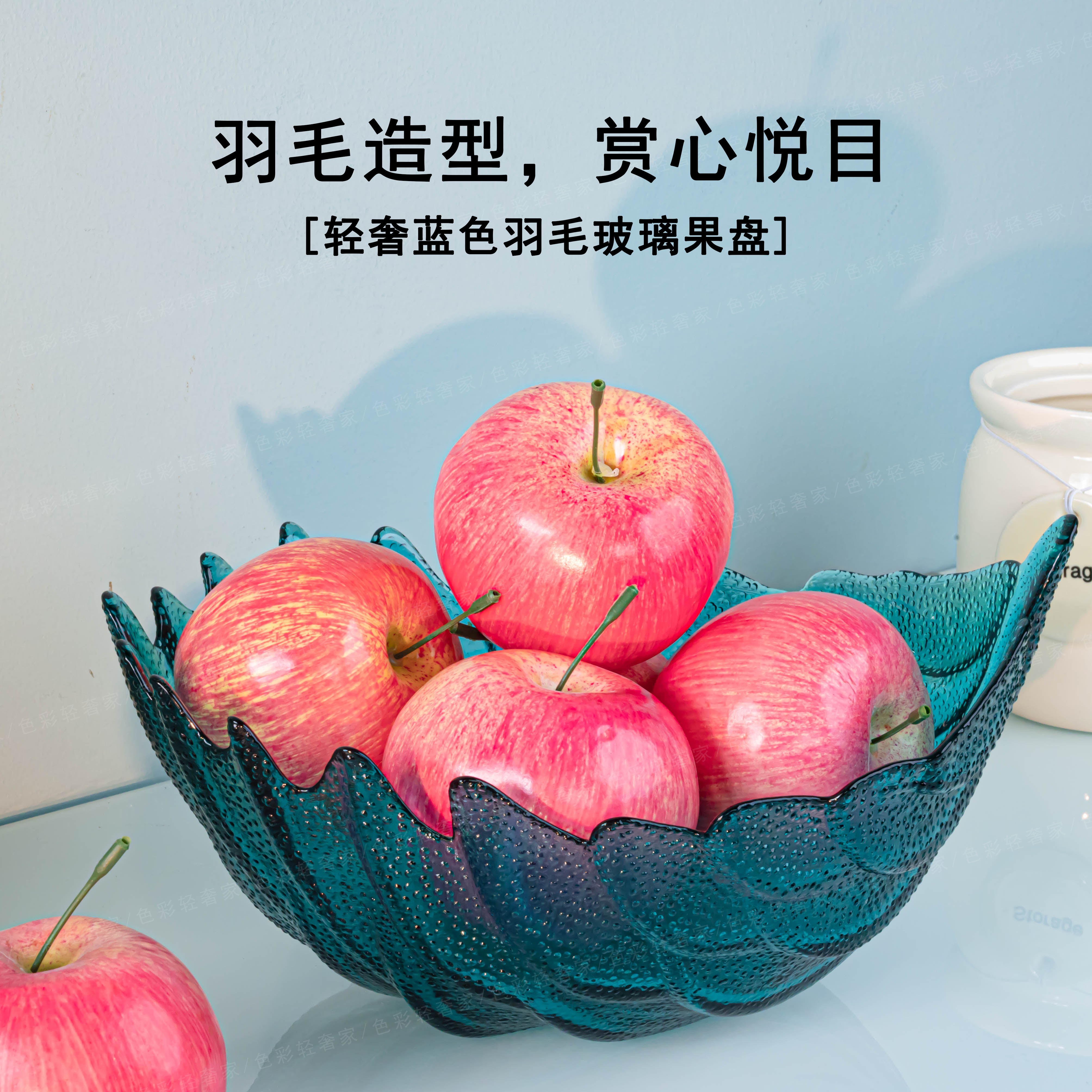 [色彩]蓝色羽毛果盘果盘家用餐厅客厅装饰摆件网红水果盘TC043
