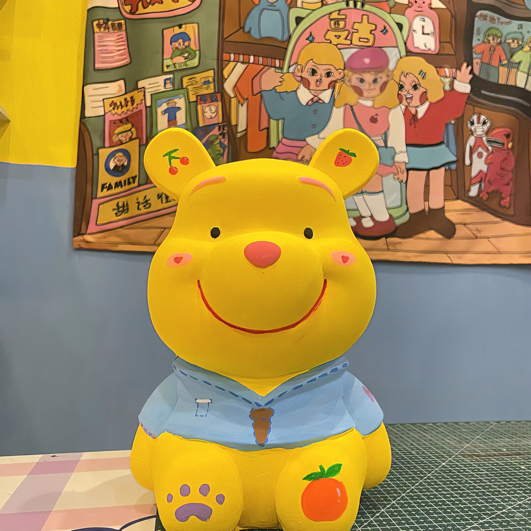 网红维尼熊石膏娃娃涂色白胚diy手工彩绘填色存钱罐创意亲子涂鸦