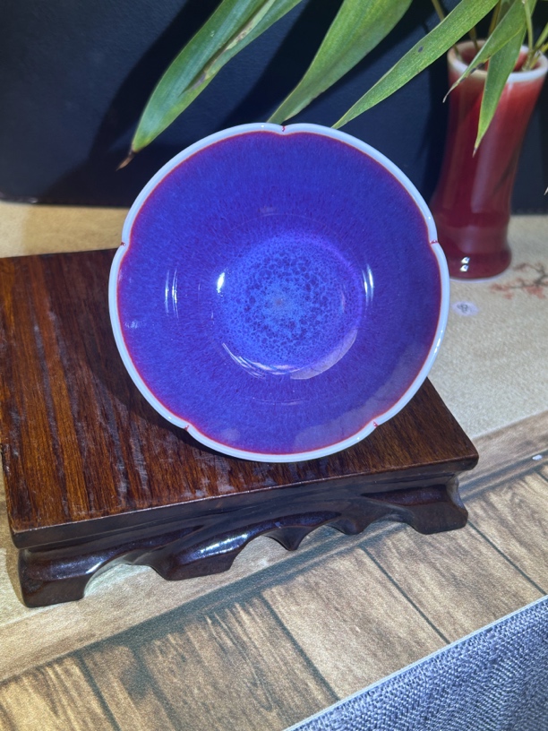 小茶杯色釉菊瓣精美盏杯蓝釉品茗杯蓝色陶瓷玉郎亭