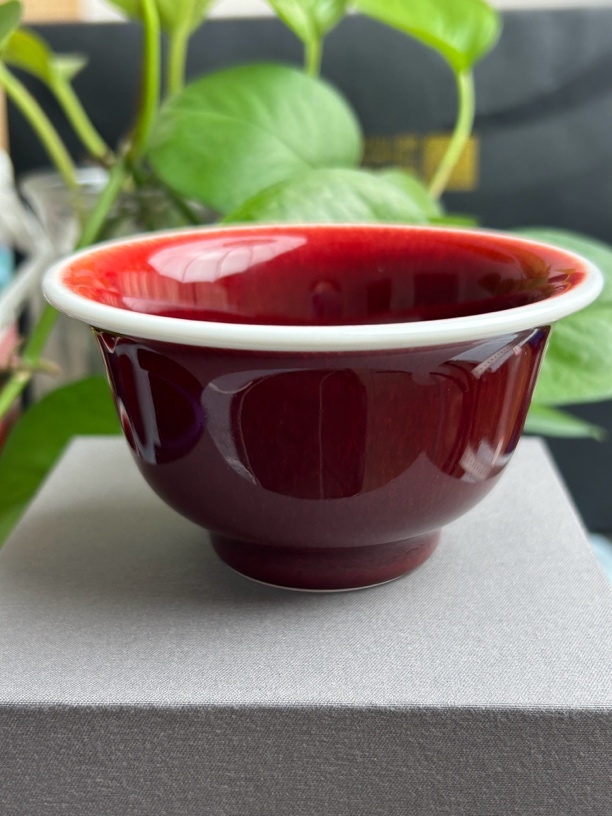 玉郎亭陶瓷白瓷手工藏品杯茶具茶杯釉里红中式品茗杯家用主人杯