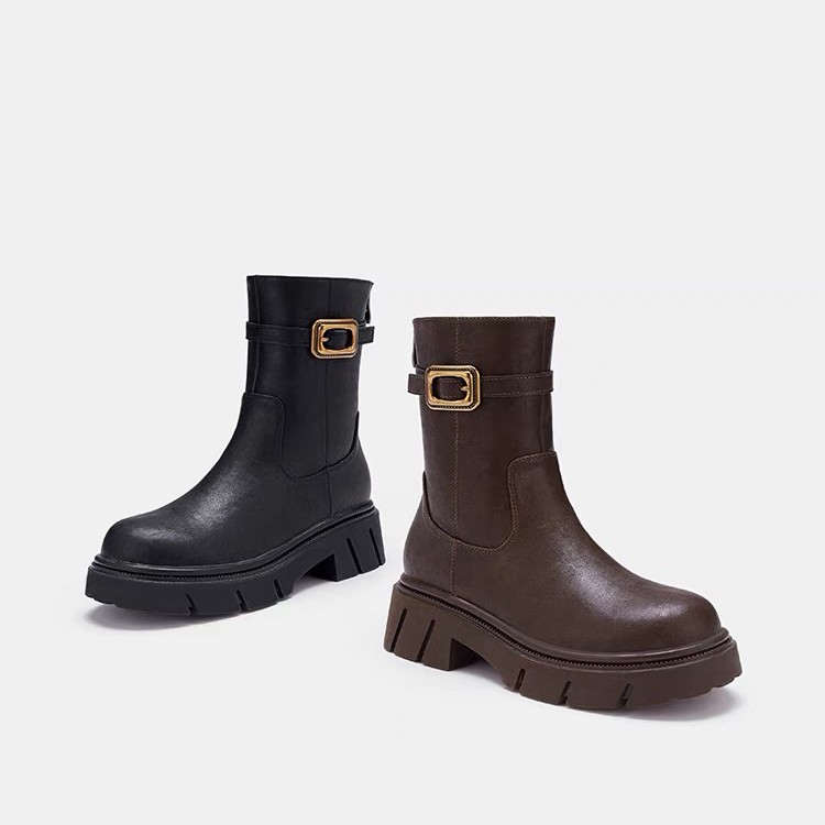 《罗曼蒂克》棕色高级感厚底骑士靴粗跟时装靴女不过膝马丁靴 X2877