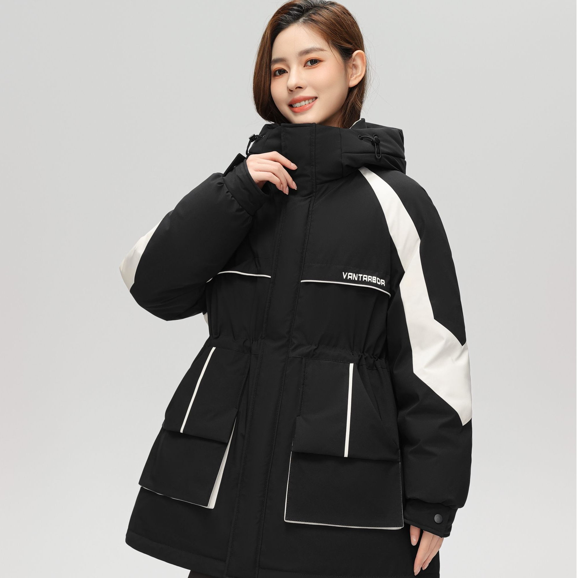 XZYH新款运动羽绒服时尚保暖冬季收腰情侣款羽绒服撞色连帽外套