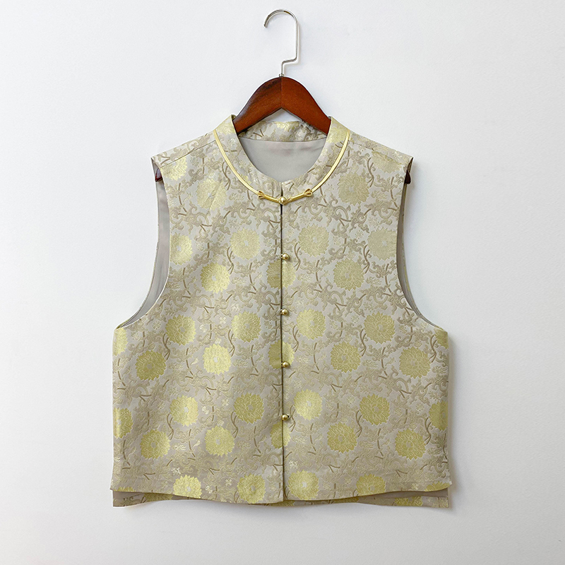 【缠枝莲】立领无袖时尚复古国风中式改良金色显贵气质宋锦马甲