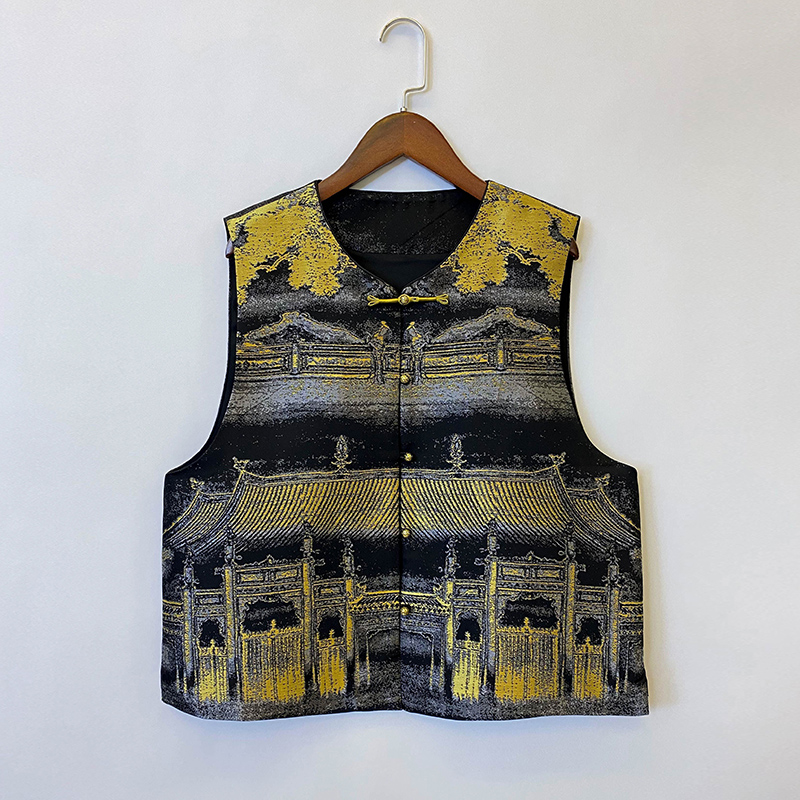 【汉宫秋月图】近景 国风新中式织金工艺高端大气真丝时尚宋锦马甲