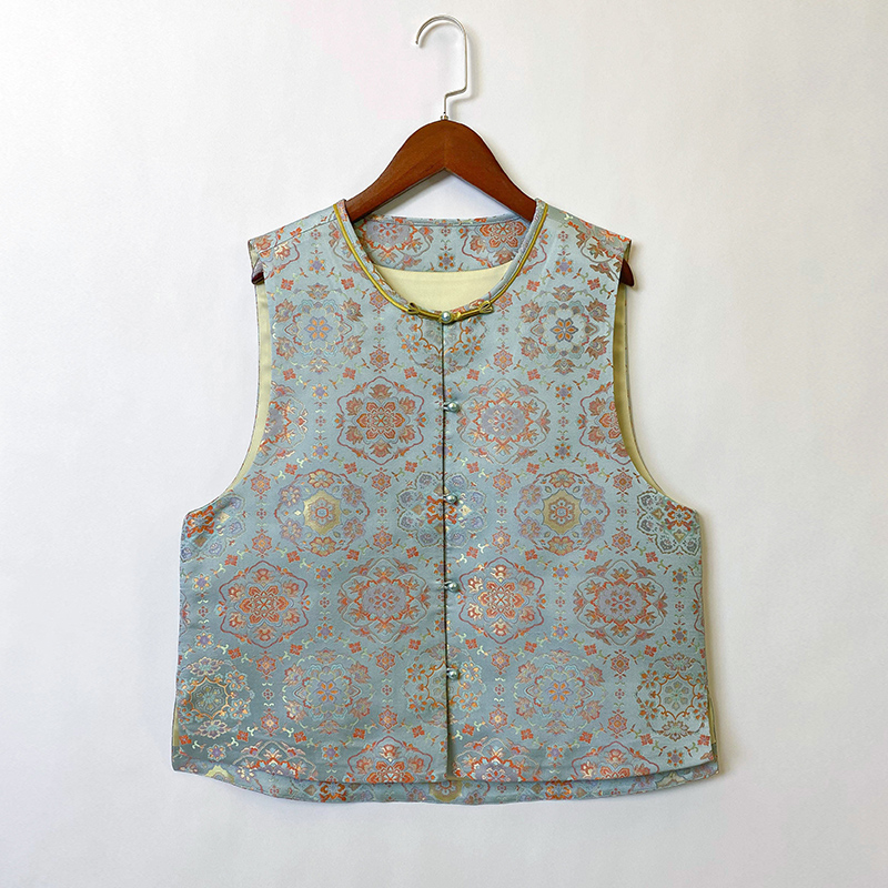 【蓝色宝相花】真丝国风气质百搭新中式宋锦马甲现拍现发春秋上衣