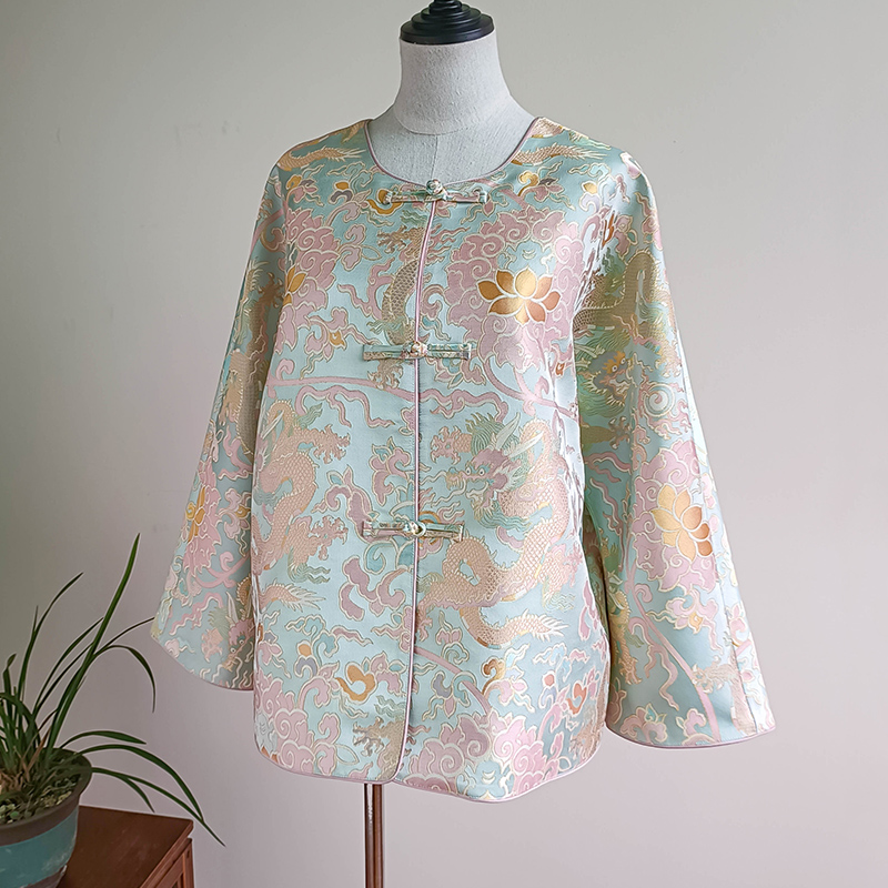 【龙腾莲花】国风改良时尚新中式女装圆领对襟一字扣气质秋冬外套