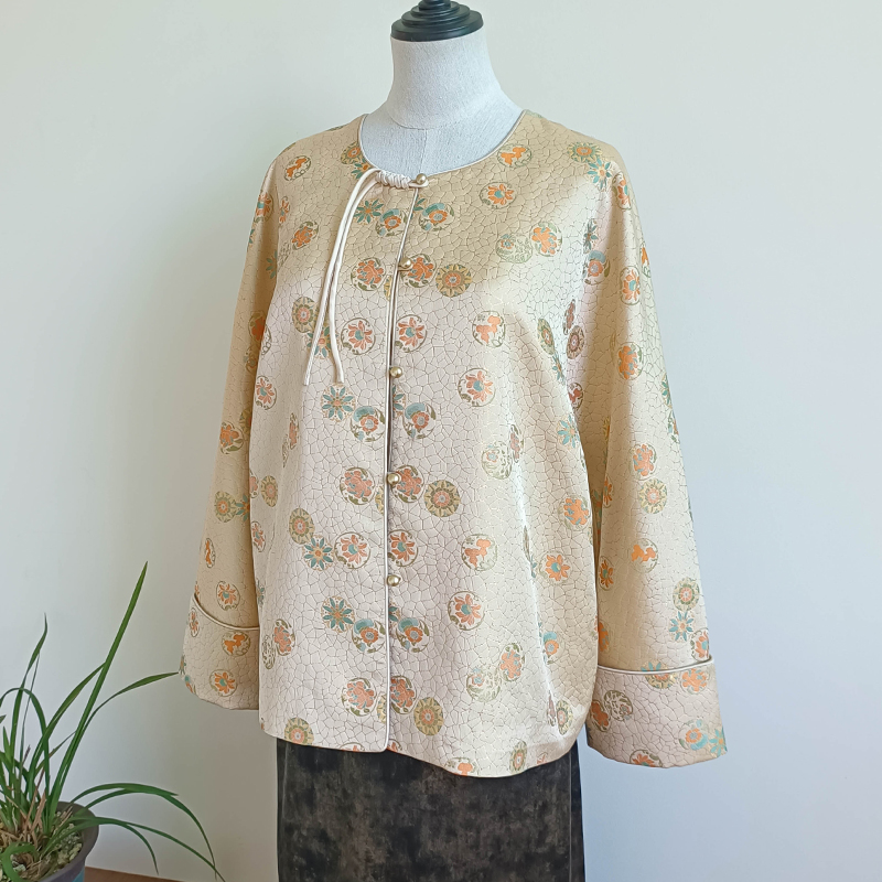 新中式国风冰裂花宋锦外套苏地家桑蚕丝圆领长袖真丝秋季女装