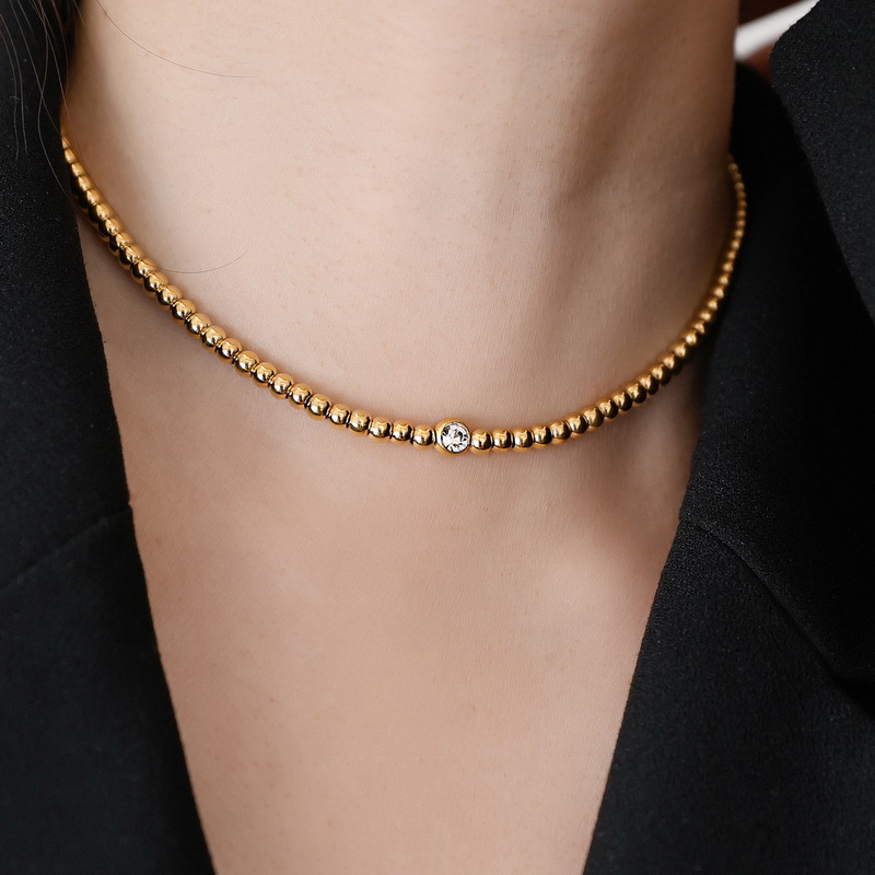 铜合金项链 冷淡风女夏季高级感轻奢小众串珠新中式锁骨颈链饰品