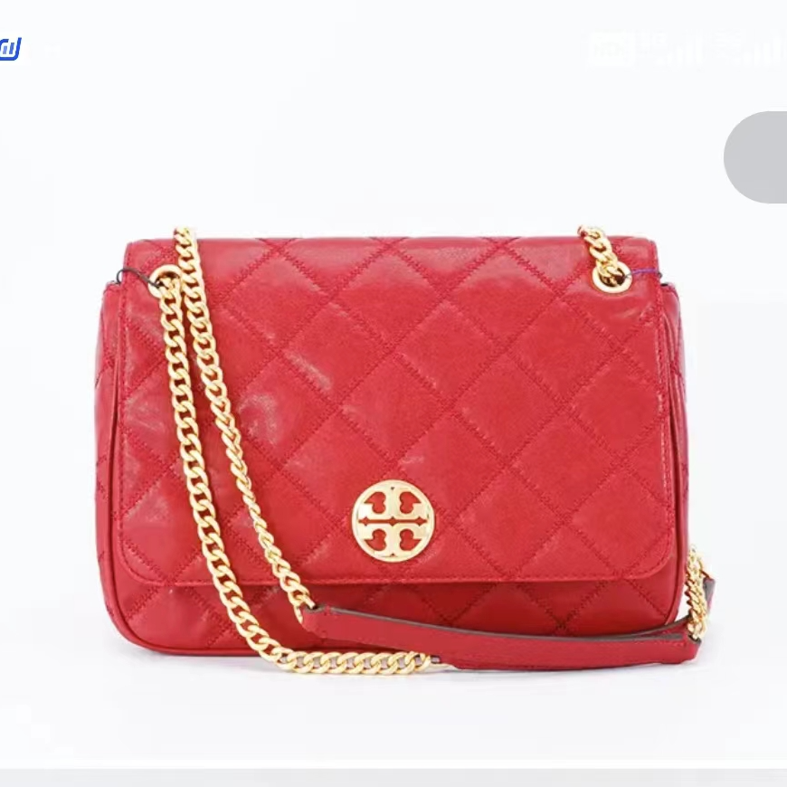 24*15*7/汤丽柏琦女包WiLLA菱形格纹链条单肩斜挎红方胖子