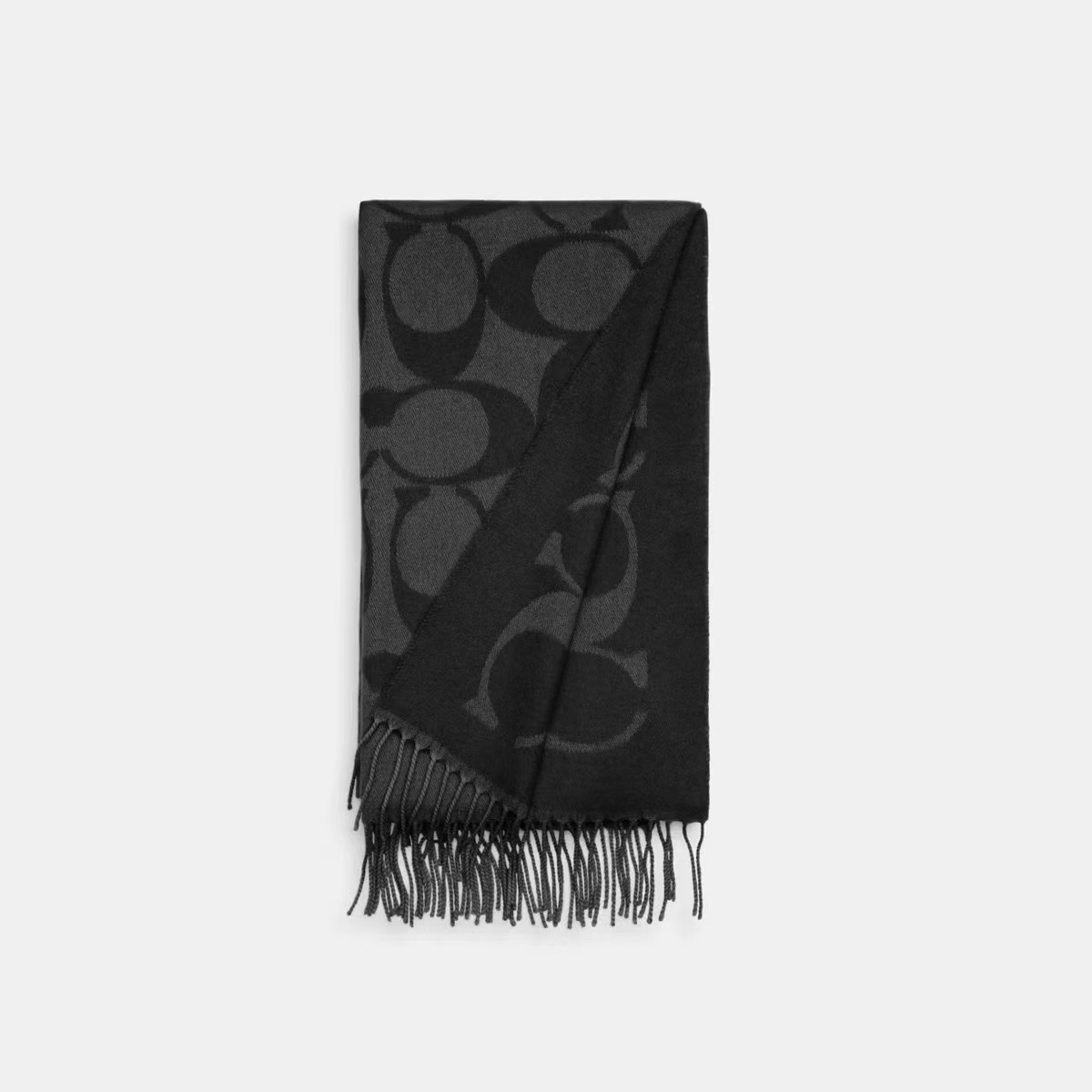 193*48/COACH蔻驰奥莱款秋冬新款女士印花羊毛流苏围巾黑色CU807 