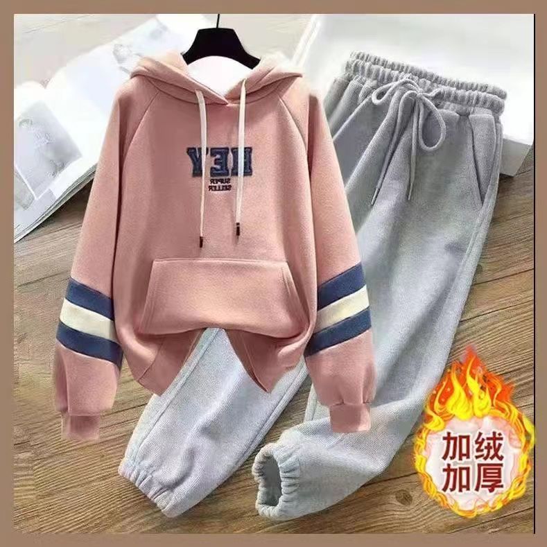 秋冬12加绒加厚13五六年级14女童15学生16初中生卫衣束脚裤套装24