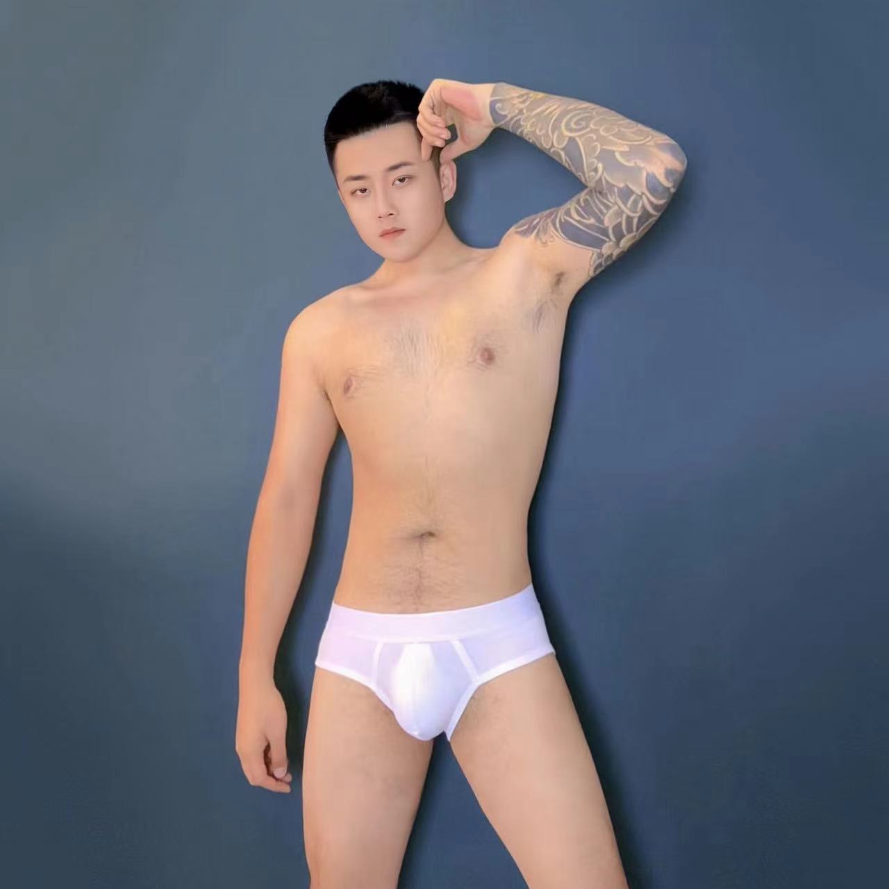 （张崎视频同款三角内裤）弹力精梳棉性感透气提臀U凸囊袋