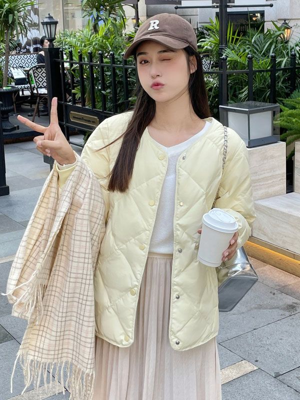新款菱格轻薄羽绒服女短款2023冬季新款保暖内胆薄款小个子款