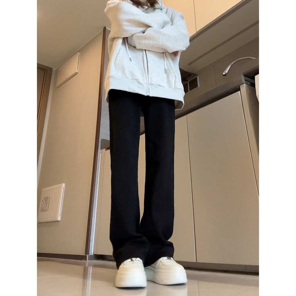 王家有鱼2025新款黑色垂感牛仔裤女显瘦设计款复古小个子阔腿裤女