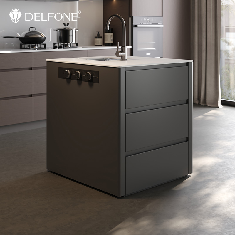 德利丰岩板岛台中岛台吧台主岛台水槽插电家用北欧方形轻奢简约  