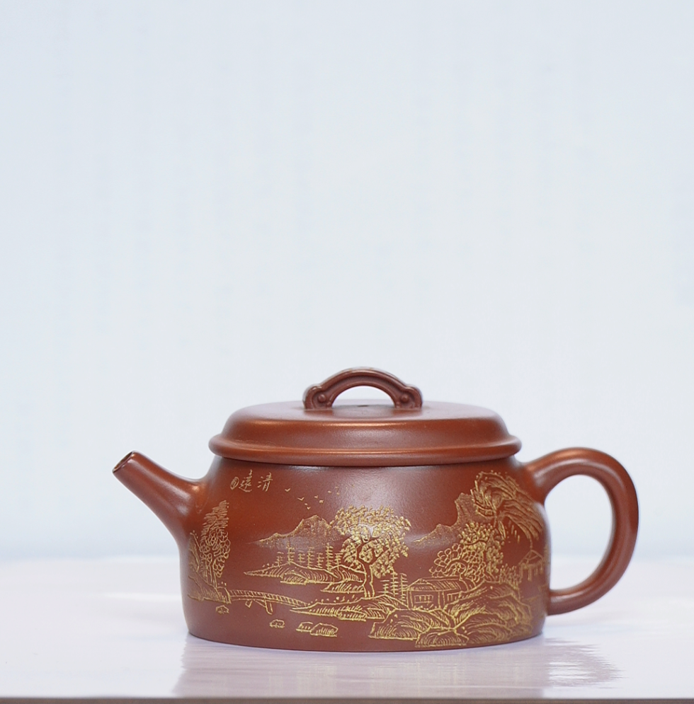 原矿纯手制紫砂壶 观云堂 康帝陀红 一帆风顺 许云飞制红岩刻