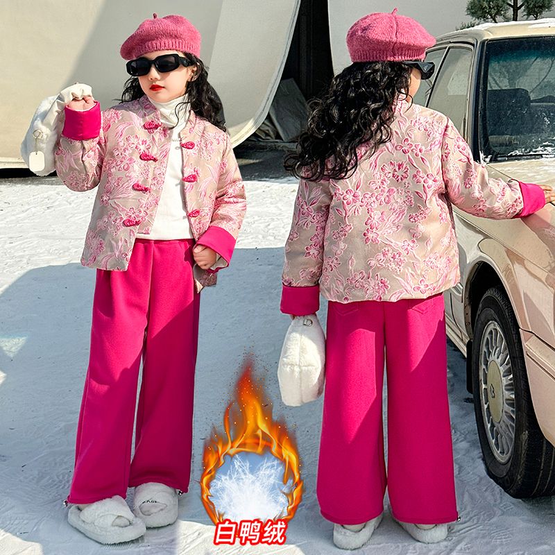 女童套装秋冬装2023新款时髦洋气中式唐装年服中大儿童冬季棉服