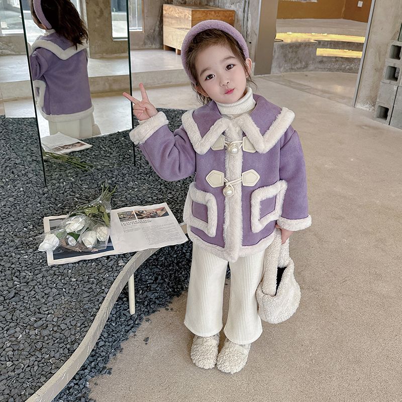 女童外套秋冬装洋气小女孩毛毛衣儿童装加绒加厚女宝宝冬季大衣童