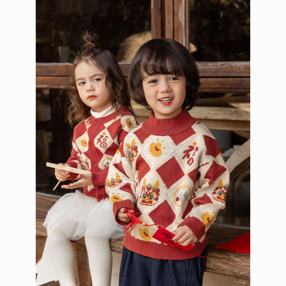 男女儿童宝宝毛衣2024新年服针织秋冬卡通针织衫新款加厚洋气时尚