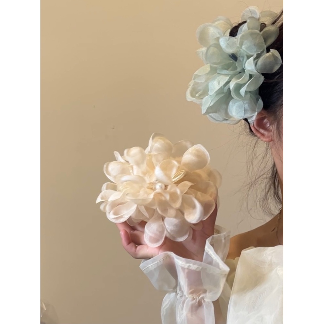 早春森系氛围感雪纺花朵抓夹大号少女超仙盘发发夹高级感鲨鱼夹子