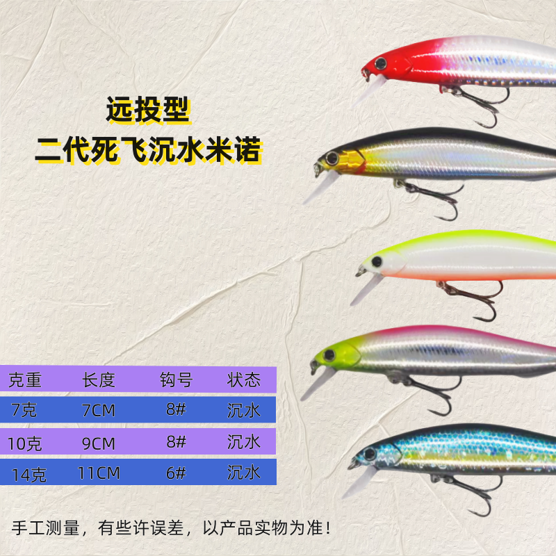 路亚饵硬饵塑料饵远投二代死飞夏日钓鱼系统沉水米诺翘嘴鳜鱼鲈鱼