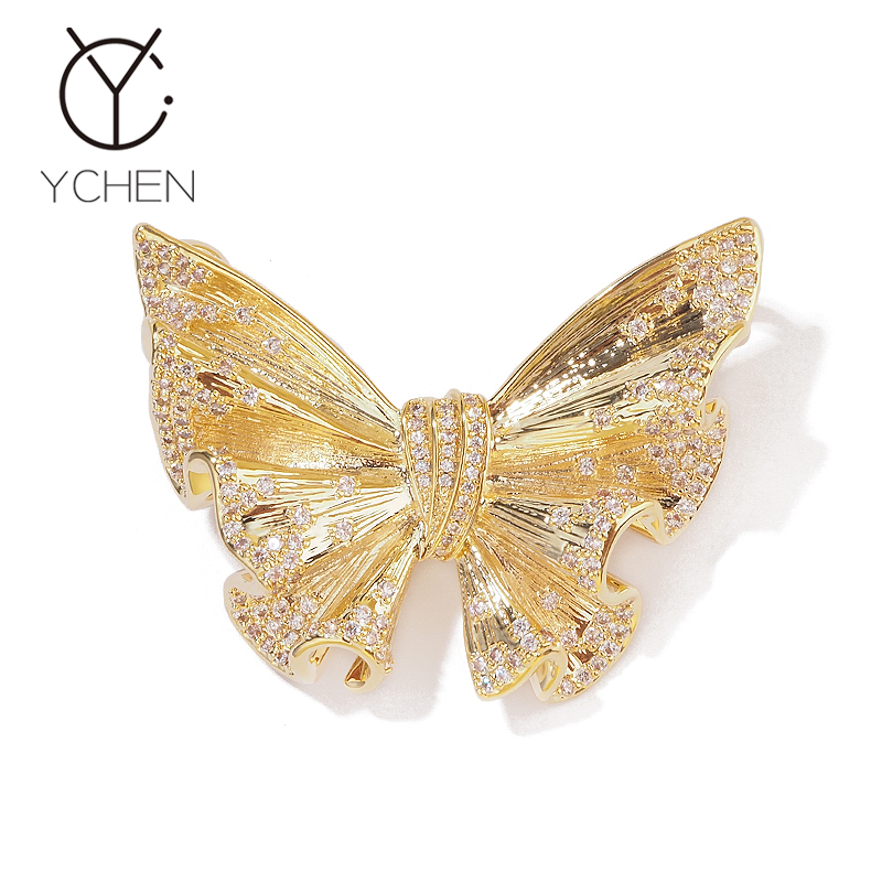 铜合金锆石胸针 波光粼粼金色蝴蝶胸针女高档西装配饰大衣装饰