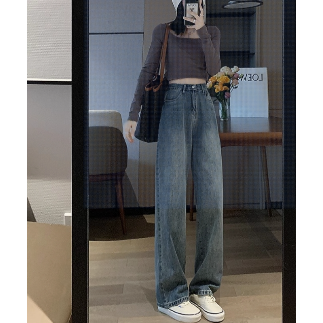 【 D 01- D200】牛仔裤显瘦宽松春秋直筒裤阔腿牛仔高腰休闲百搭