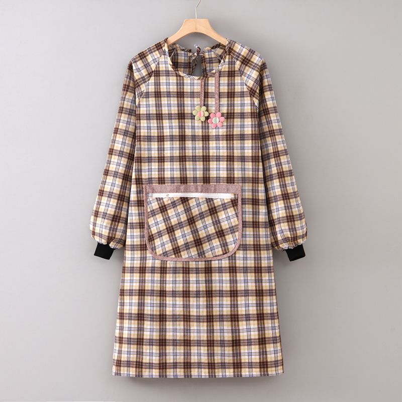 棉格花朵围裙防油透气耐脏耐磨工作服时尚简约家用厨房防污防