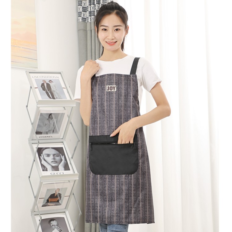 防水防油围裙拉链条纹口袋厨房家用餐饮工作服耐脏耐磨