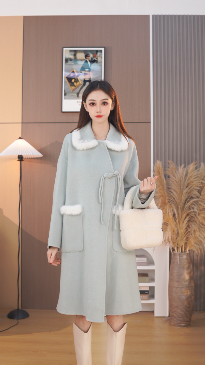 【临江仙新】 中式国风双面羊毛宽松手缝大衣外套   甜美可爱