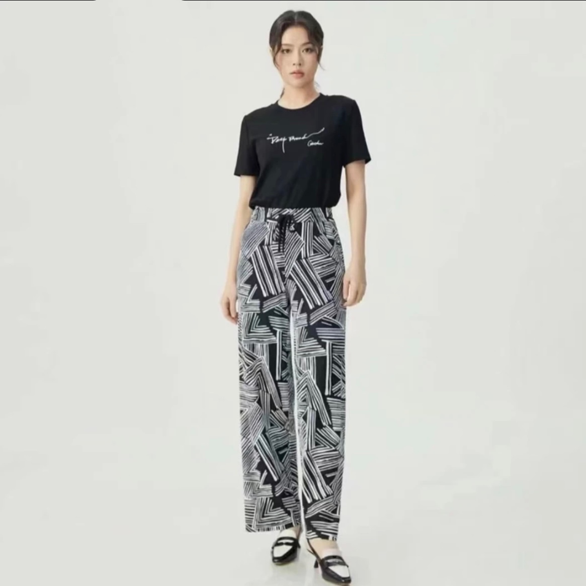 新款显瘦阔腿宽松时尚体闲百搭女士 印花长裤 1100408