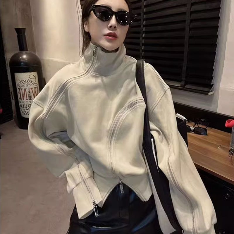 欧洲站拼接拉链套头卫衣女2025秋季新款时尚洋气宽松高领长袖上衣