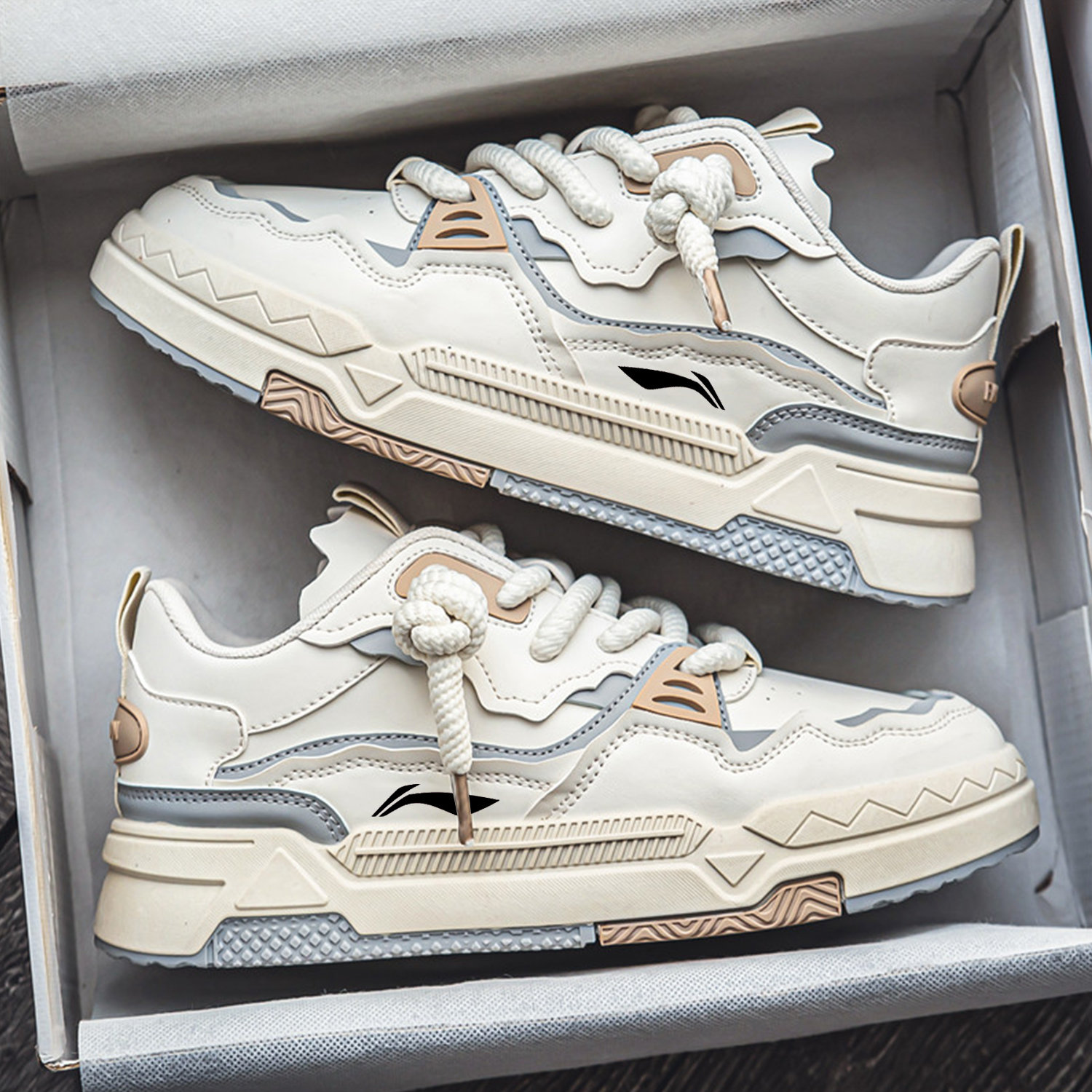 李宁贵人2023新款冬季透气百搭小众休闲板鞋厚底防滑运动潮鞋骑行