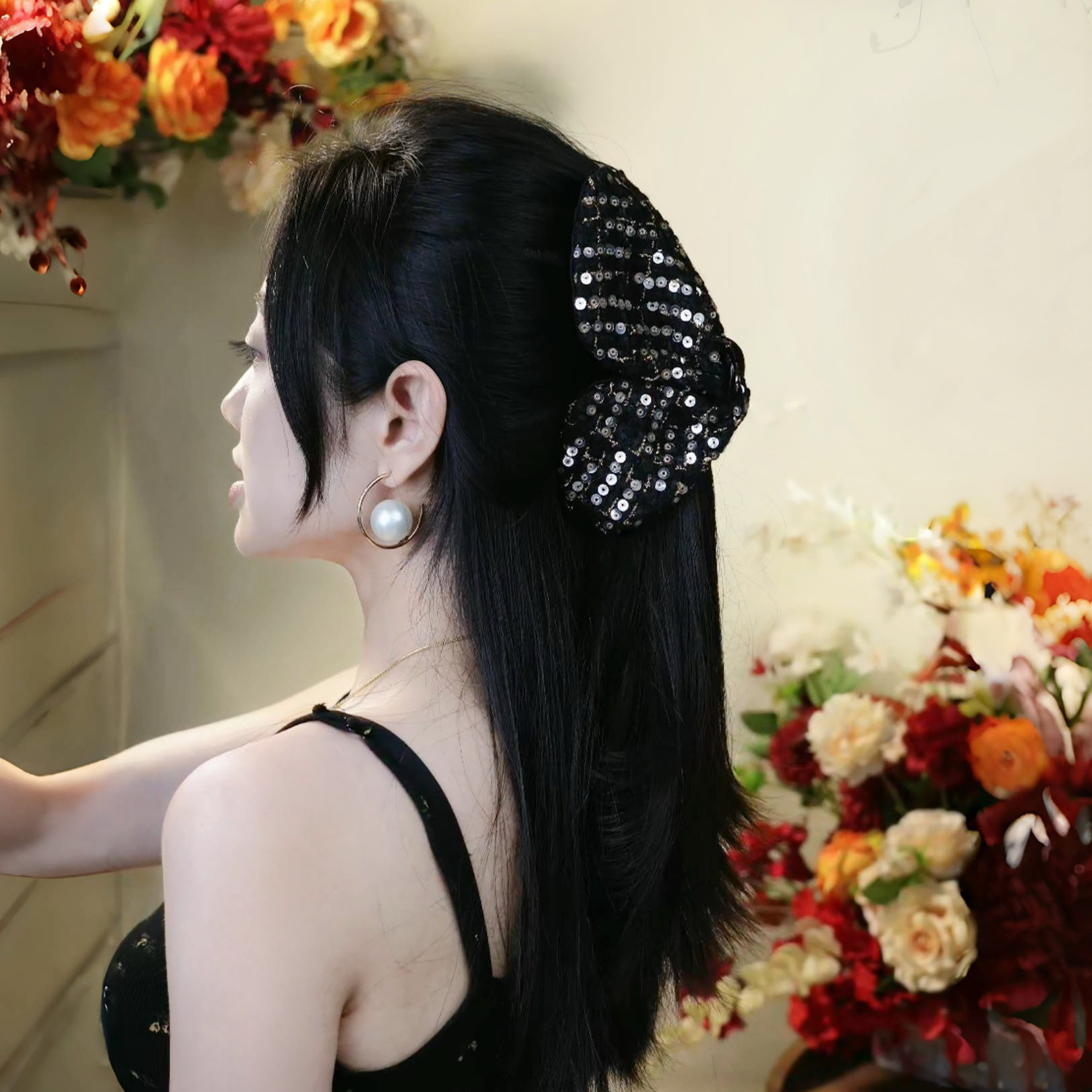 小香风粗毛呢抓夹蝴蝶发抓发卡编织2024秋冬针织高级感鲨鱼抓夹子