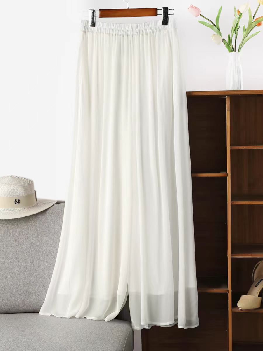 初夏 国风双层时尚垂感松紧腰百搭阔腿裤043