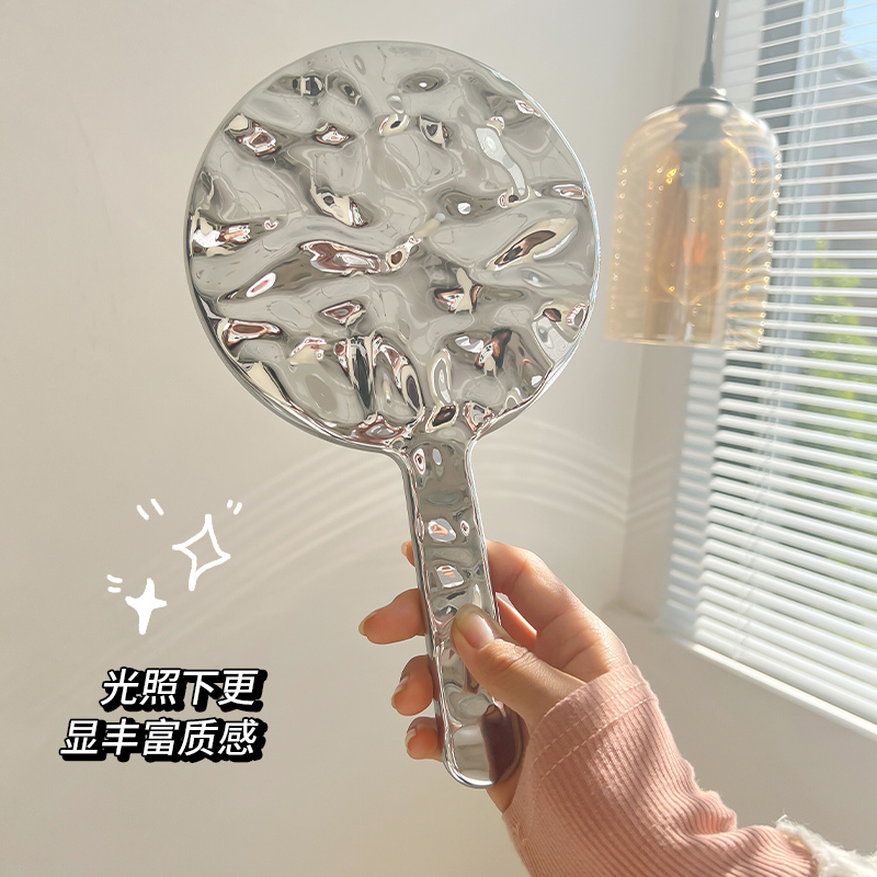 化妆镜手持镜子公主风ins款手拿镜时尚复古浴室宿舍家用手柄镜子