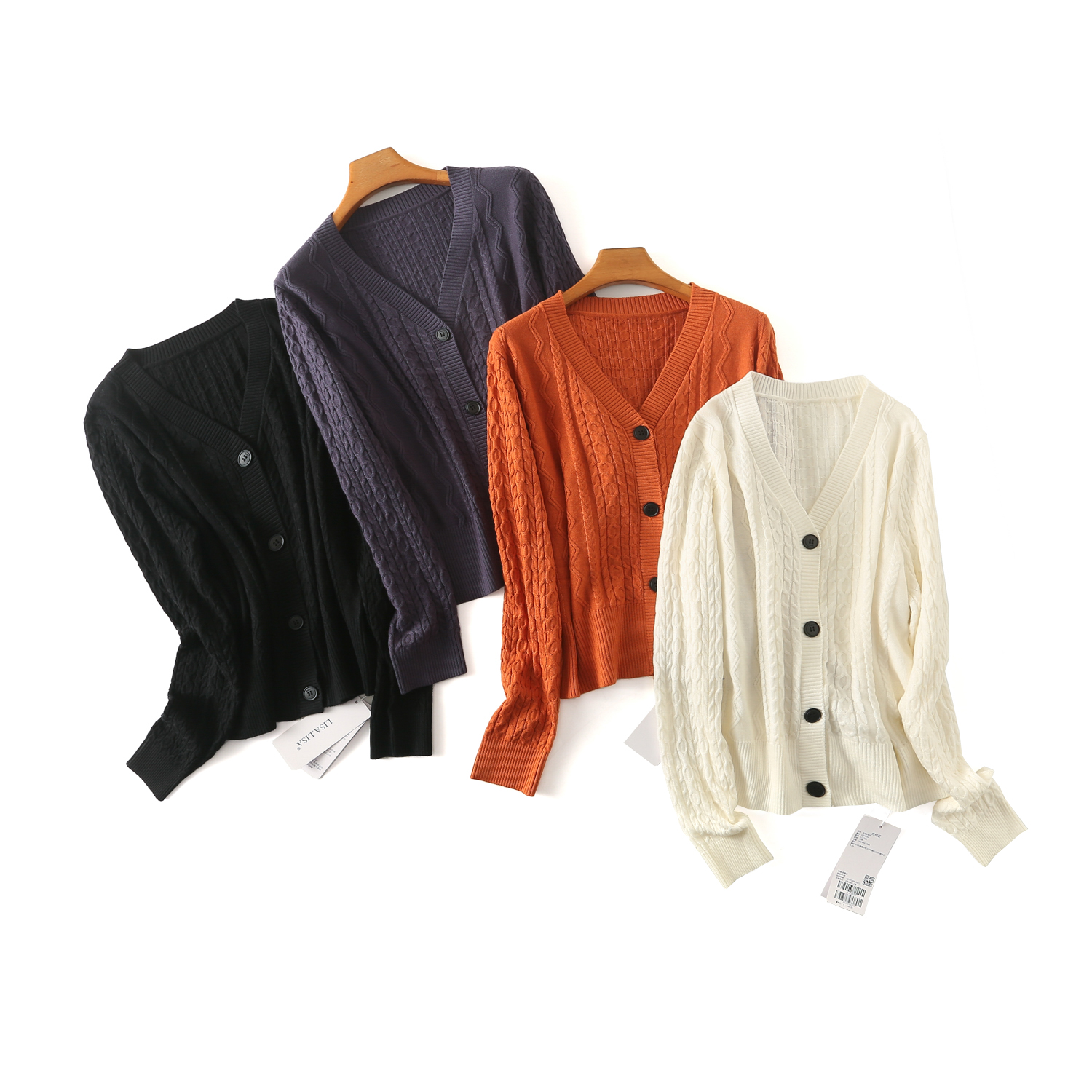 线下169！含绵羊毛！麻花针织~V领纯色开衫女式针织衫L11102 4.2Y