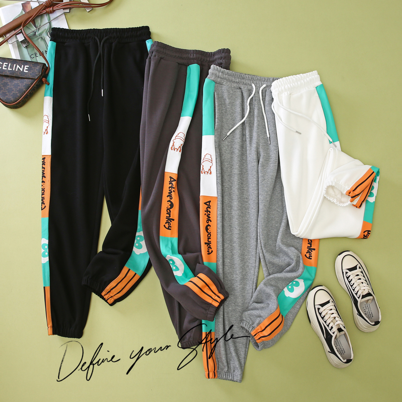 线下229！原宿风！酷飒印花~撞色百搭束脚女式休闲裤 L11230