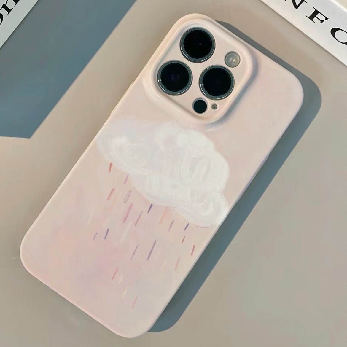 粉色油画小雨艺术高级适用iPhone14创意13小众15Promax手机壳11女