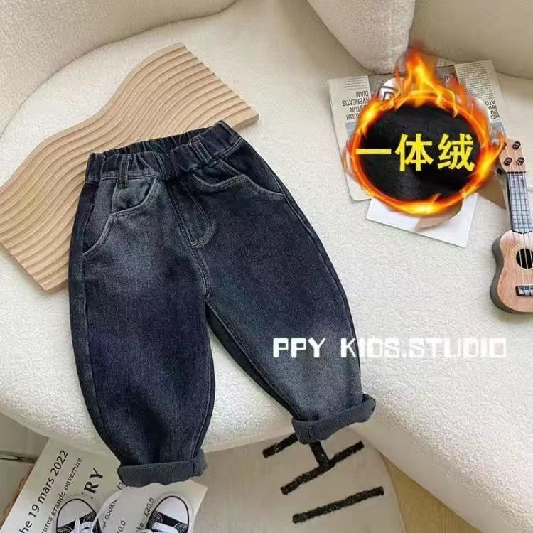 男童牛仔裤冬装加绒新年童装炸街长裤宝宝秋冬加绒儿童保暖裤子潮