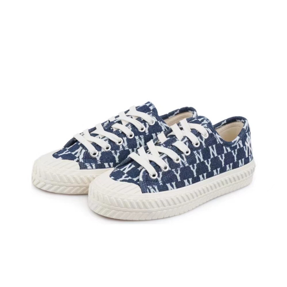 MLB纽约洋基队 复古老花厚底水洗牛仔帆布鞋 潮流百搭 男女同款 