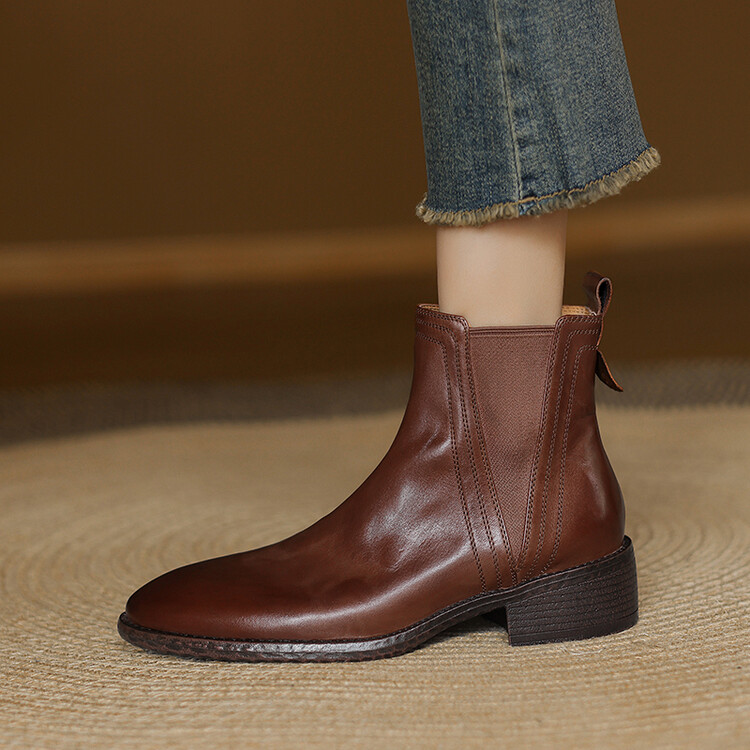 【水洗牛皮】3cm跟高/时尚百搭洋气舒适真皮短靴女切尔西靴