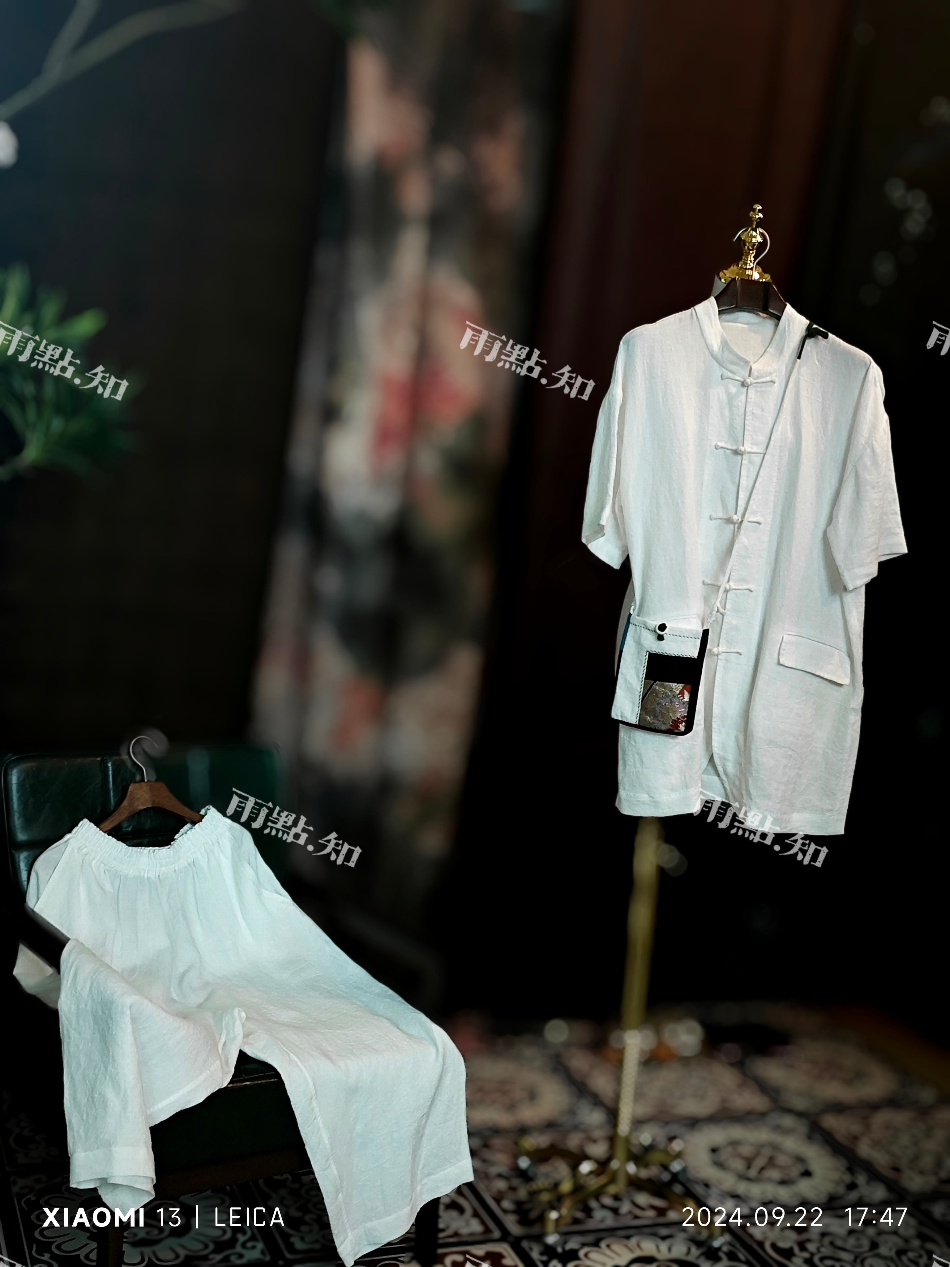 《雨点.知》荣誉出品亚麻中式白色夏季套装′私人制定夏装气质国风